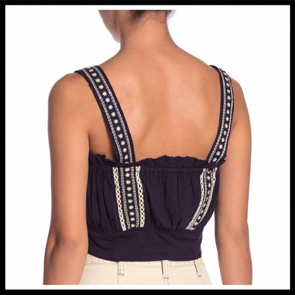 FREE PEOPLE BOHO TANK EMBROIDERED CROP TOP A3C - Picture 6 of 8